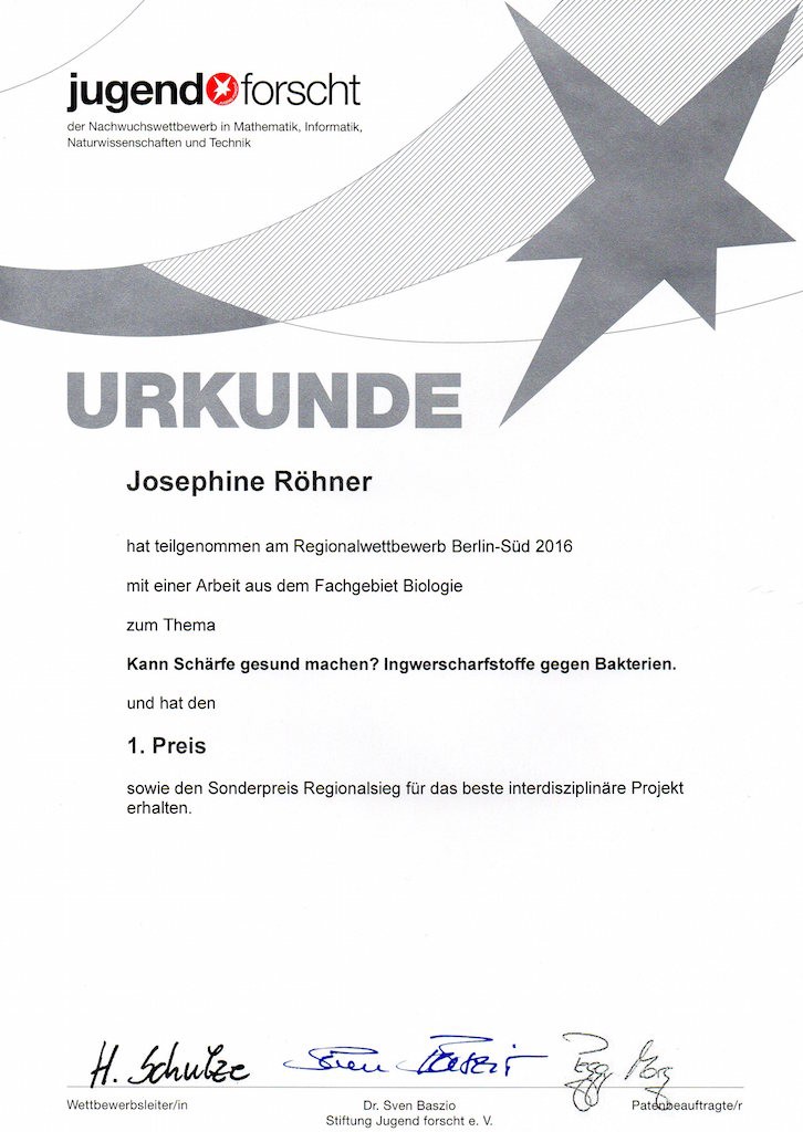 Urkunde Jugend Forscht