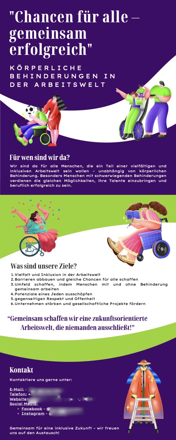 Friedenstaube Inklusionsprojekt – Inklusion von Menschen mit körperlicher Behinderung in die Arbeitswelt – Arbeitsergebnis