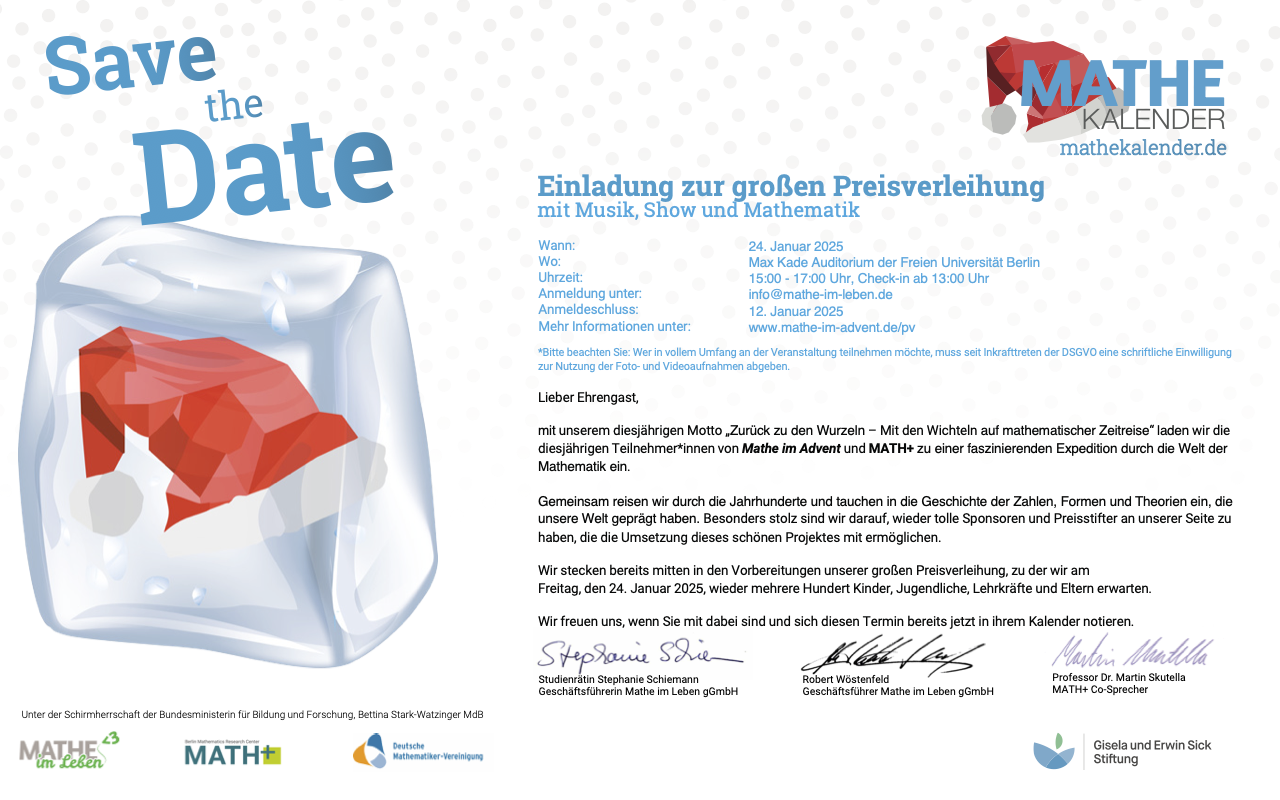 Mathe im Advent 2024 9.1 Preisverleihung Einladung